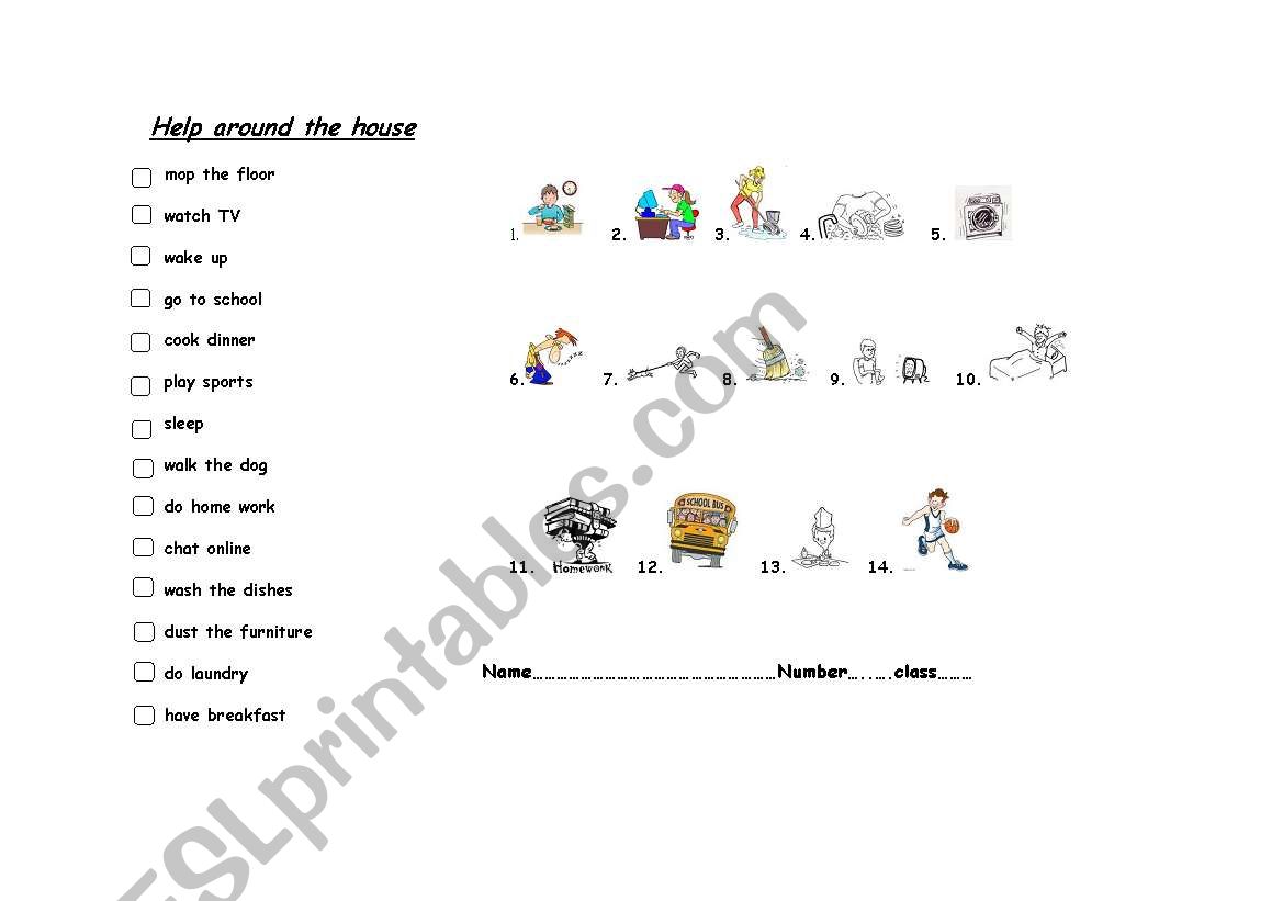 Help around the house worksheet