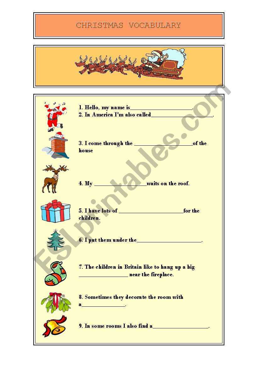 CHRISTMAS VOCABULARY worksheet