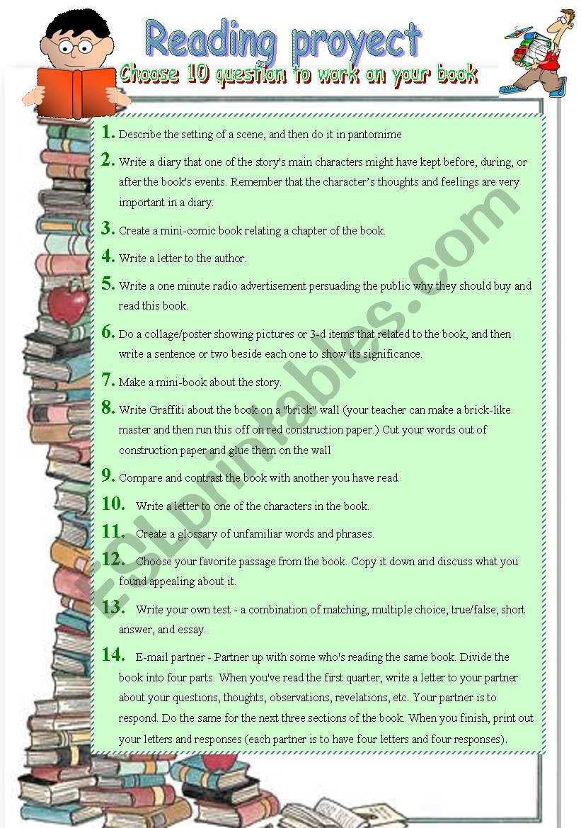 reading project worksheet