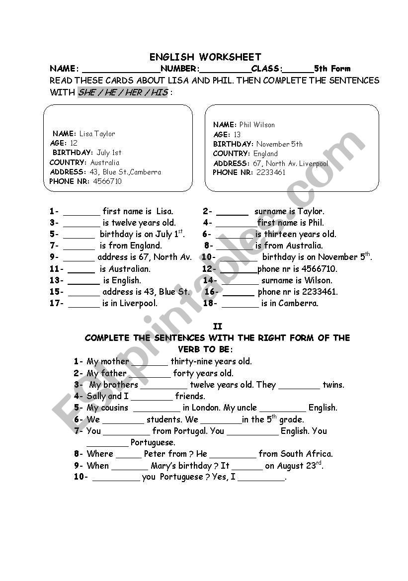 Tense worksheet