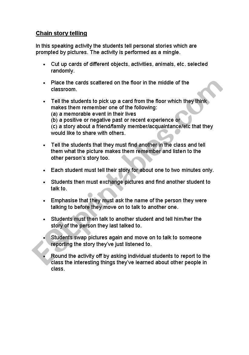 Chain story worksheet