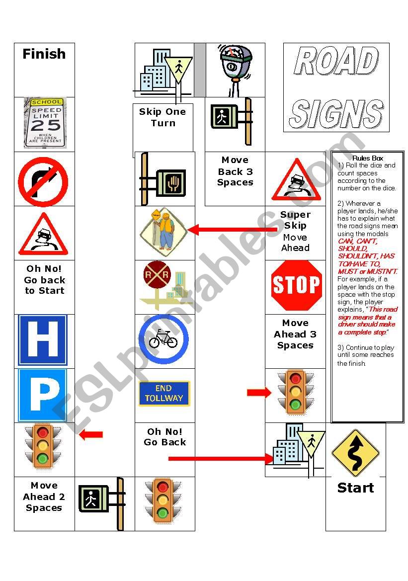 ROAD SIGNS BOARD GAME worksheet