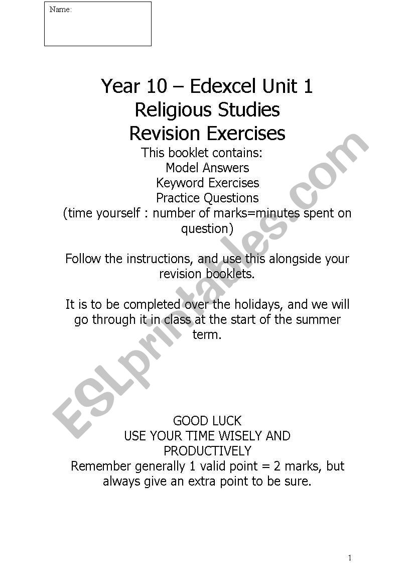 RS Revision Questions worksheet