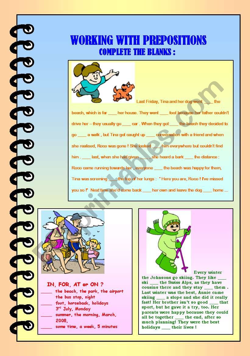 Working with prepositions  worksheet