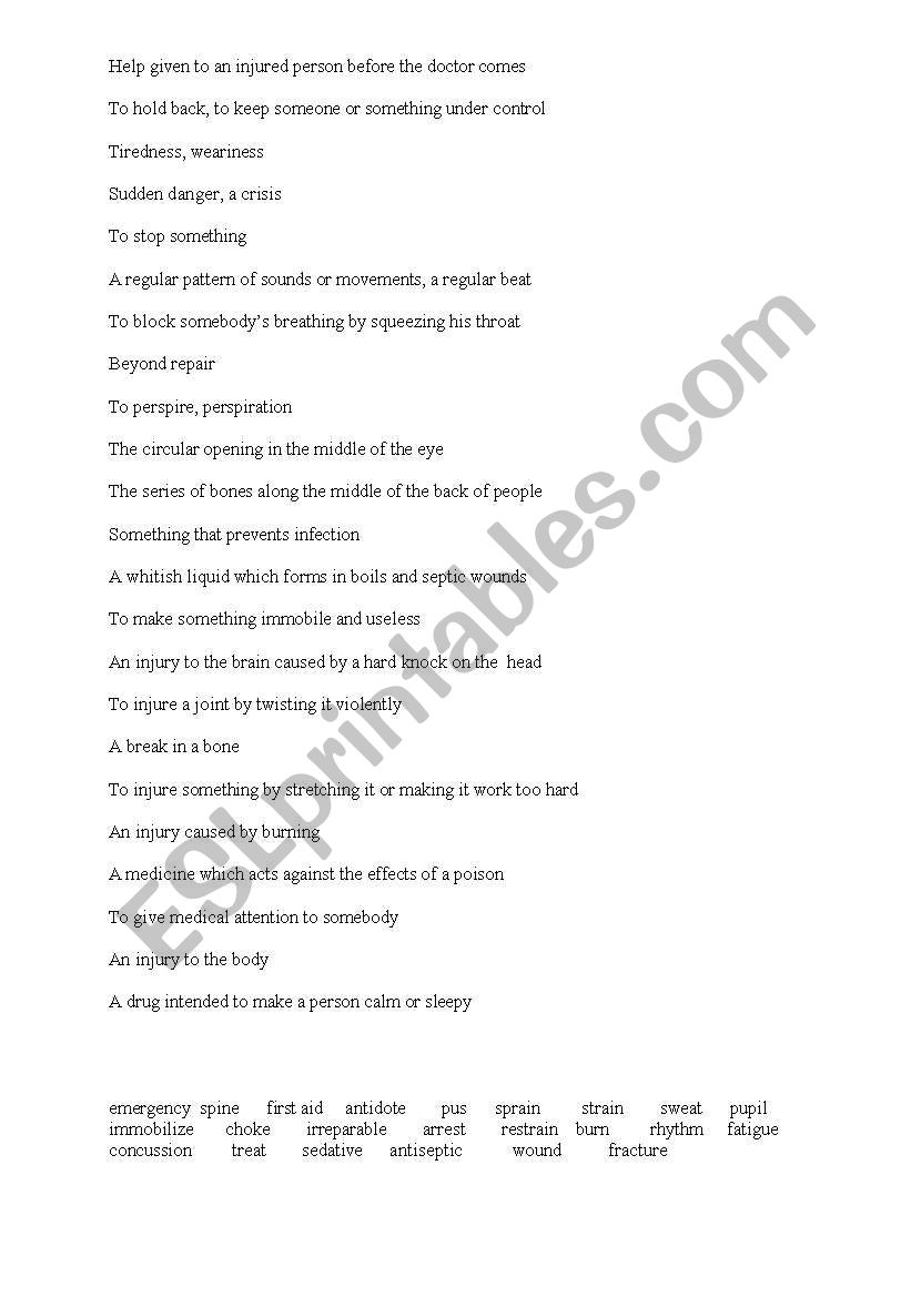 medical words worksheet