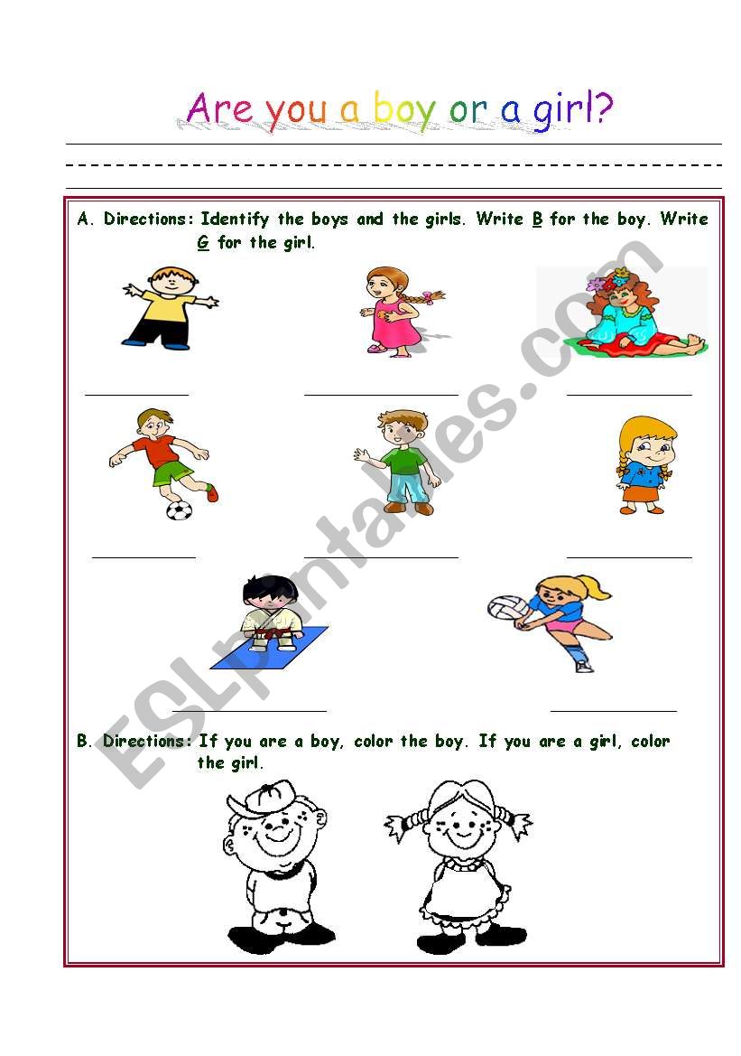 Are you a boy or a girl? worksheet