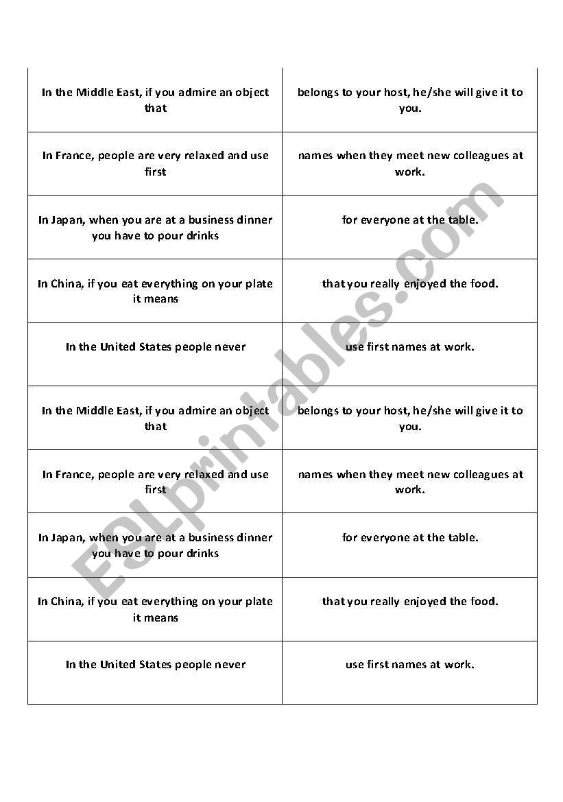 cultural mistakes worksheet