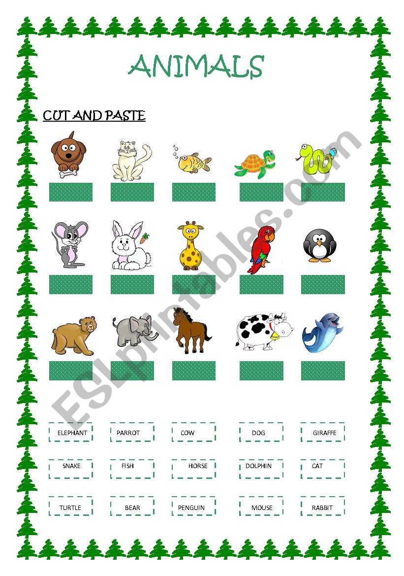 ANIMALS CUT AND PASTE worksheet