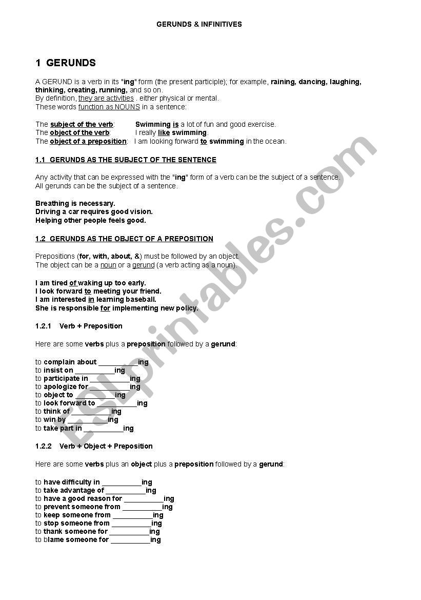 GERUNDS & INFINITIVES worksheet