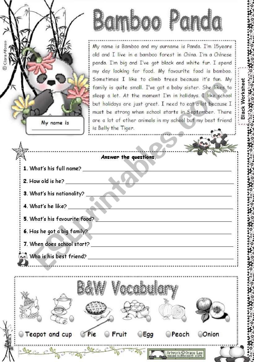 Bamboo Panda worksheet