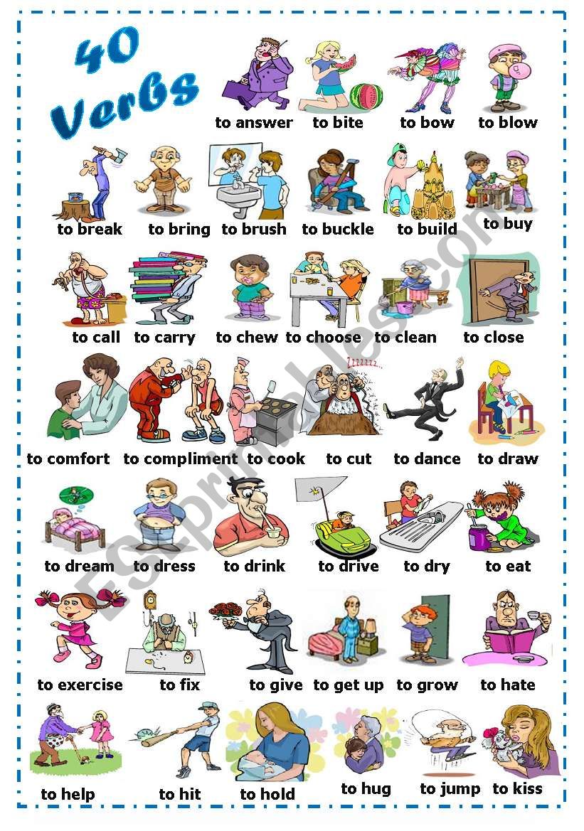 Find 40 verbs (1/2) worksheet