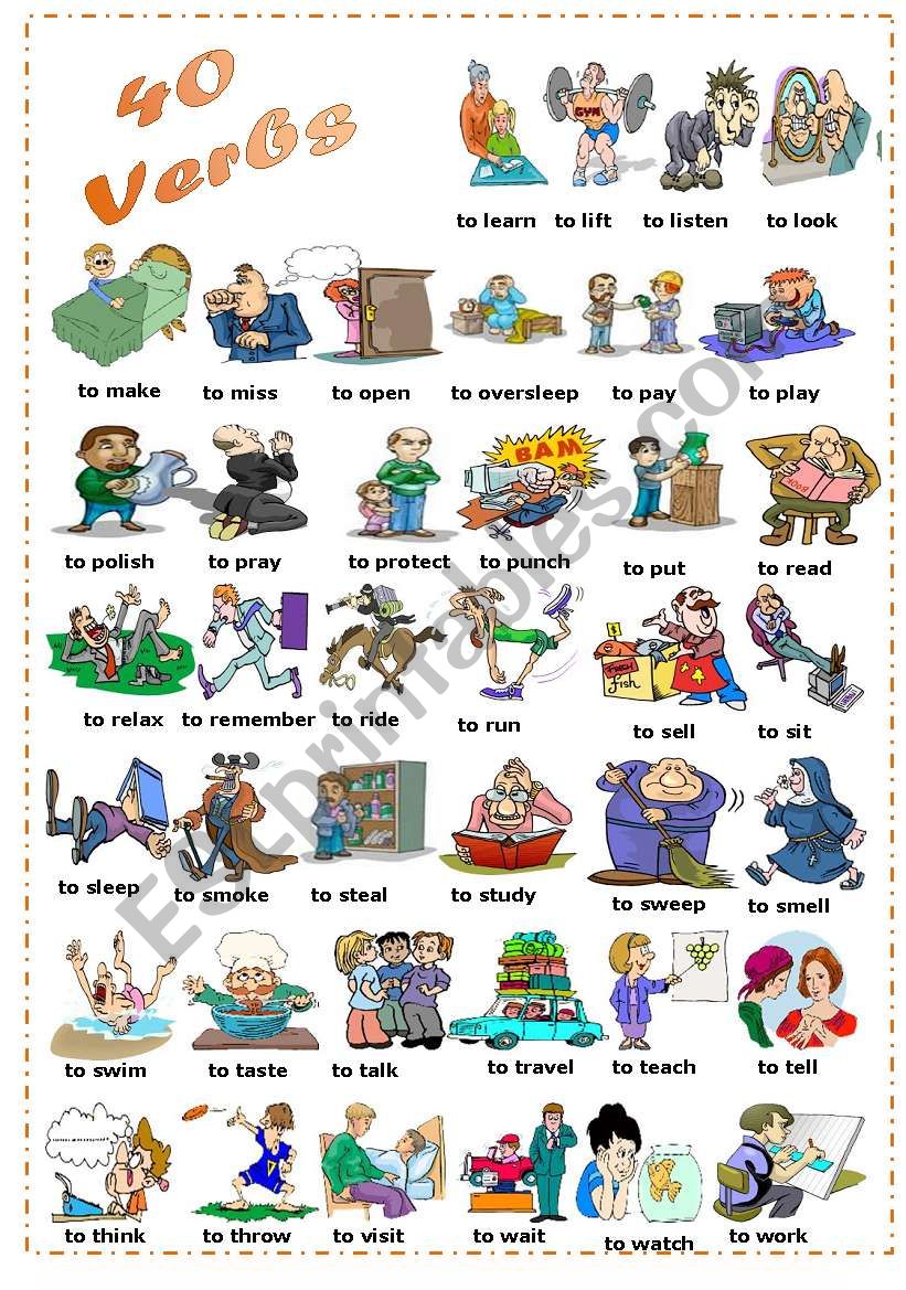 Find 40 Verbs (2/2) worksheet