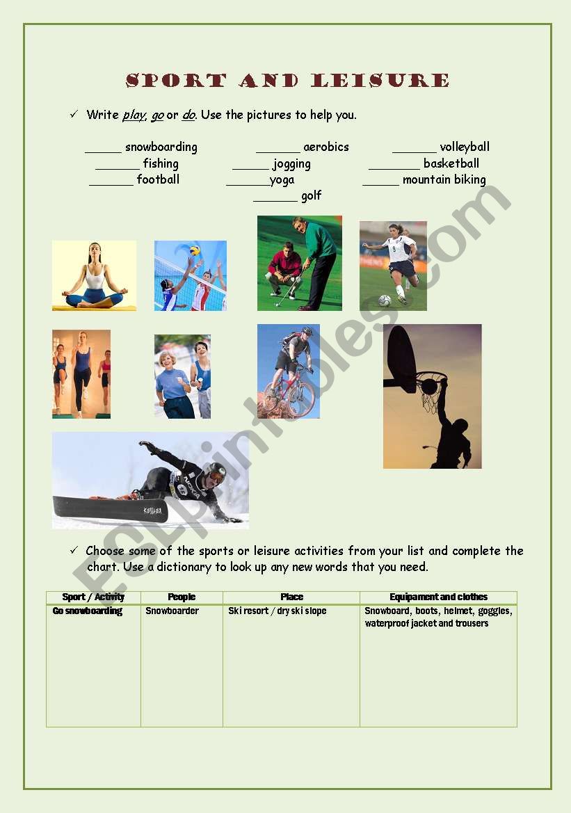 Sport and Leisure worksheet