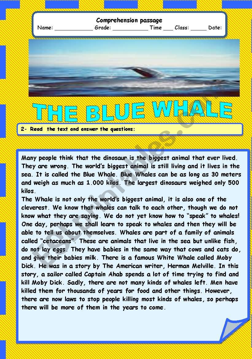 The blue whale worksheet