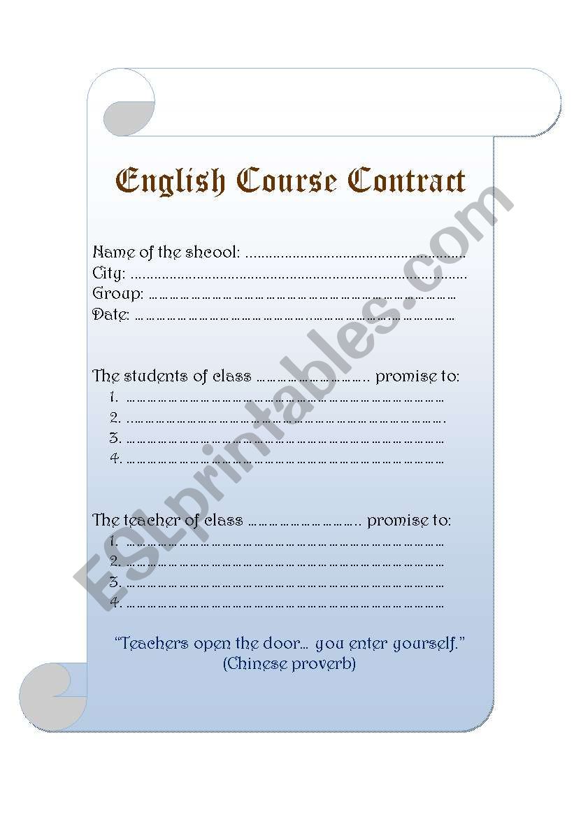 English Course Contract worksheet