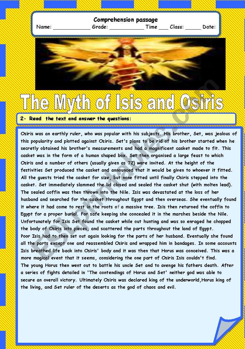 Isis and Osaris worksheet