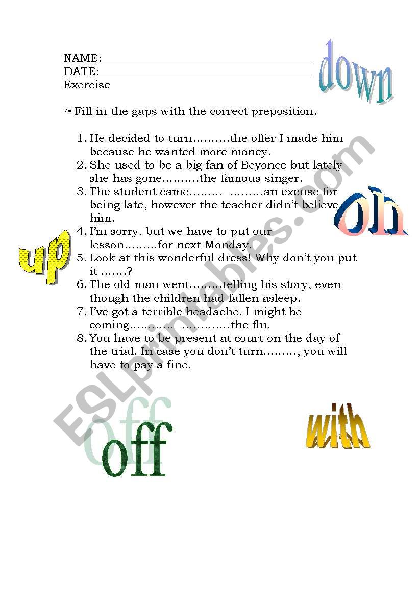 mixed phrasal verbs + key worksheet