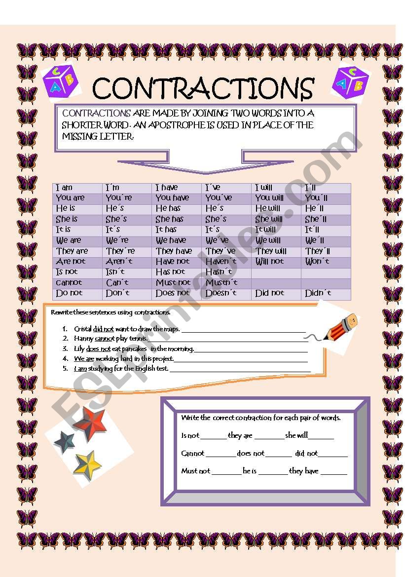 CONTRACTIONS worksheet