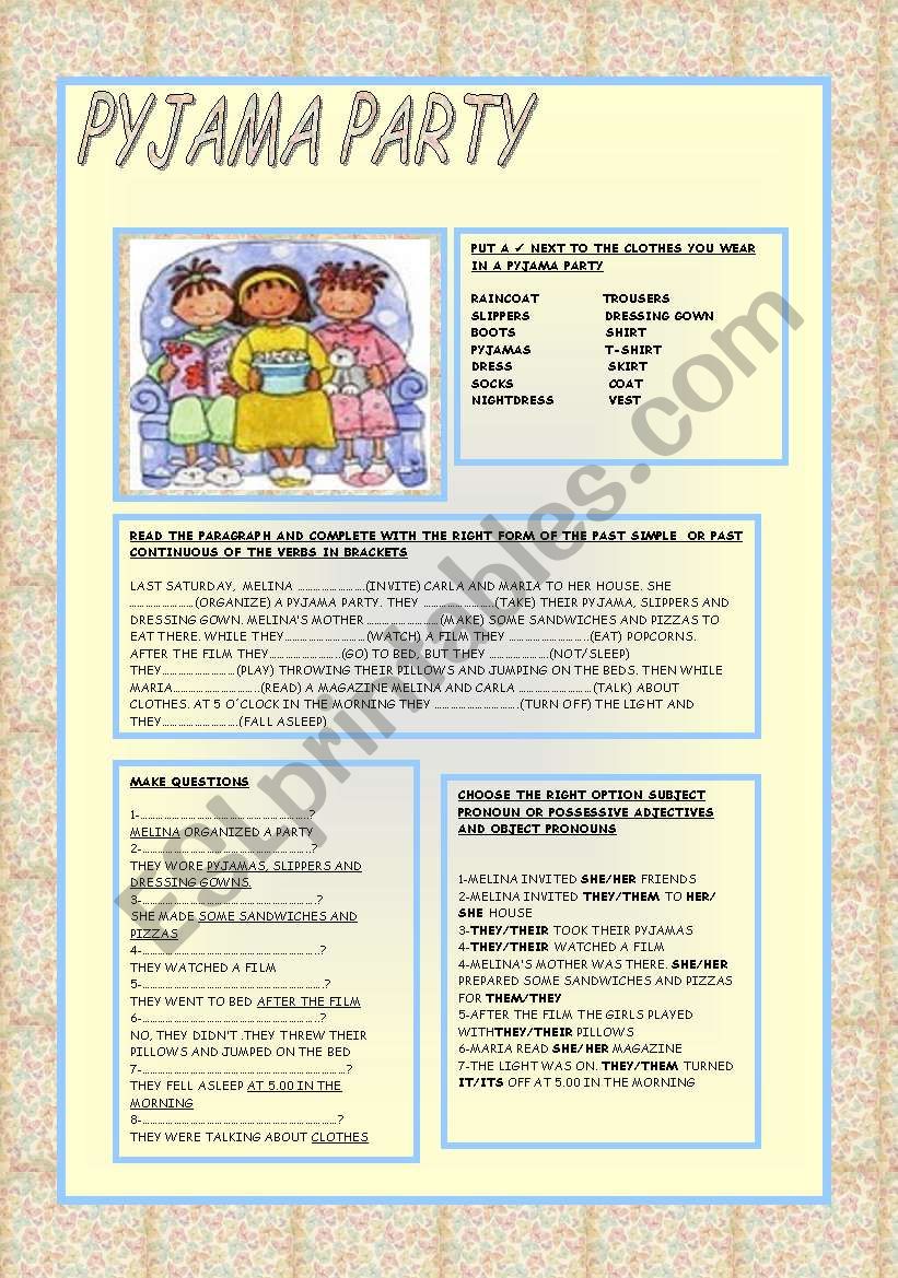 PYJAMA PARTY worksheet