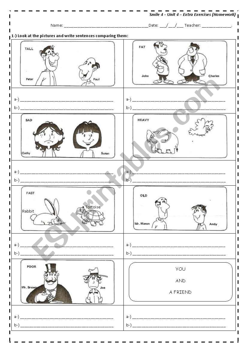 Comparison - write sentences worksheet