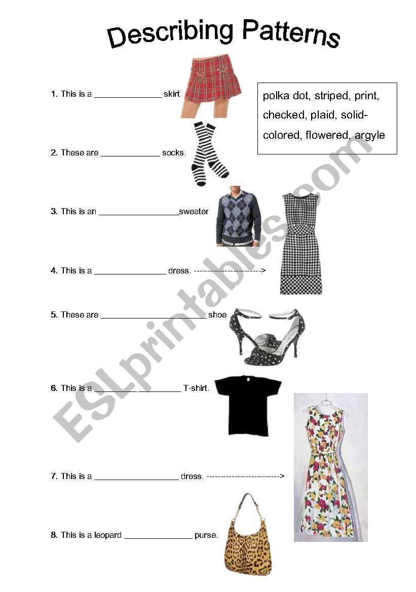 Clothing: Describing Patterns worksheet