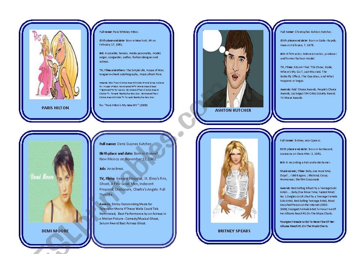Famous celebrities part 3 worksheet