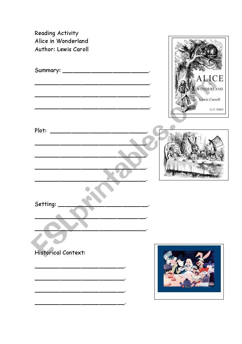 Alice in the Wonderland worksheet