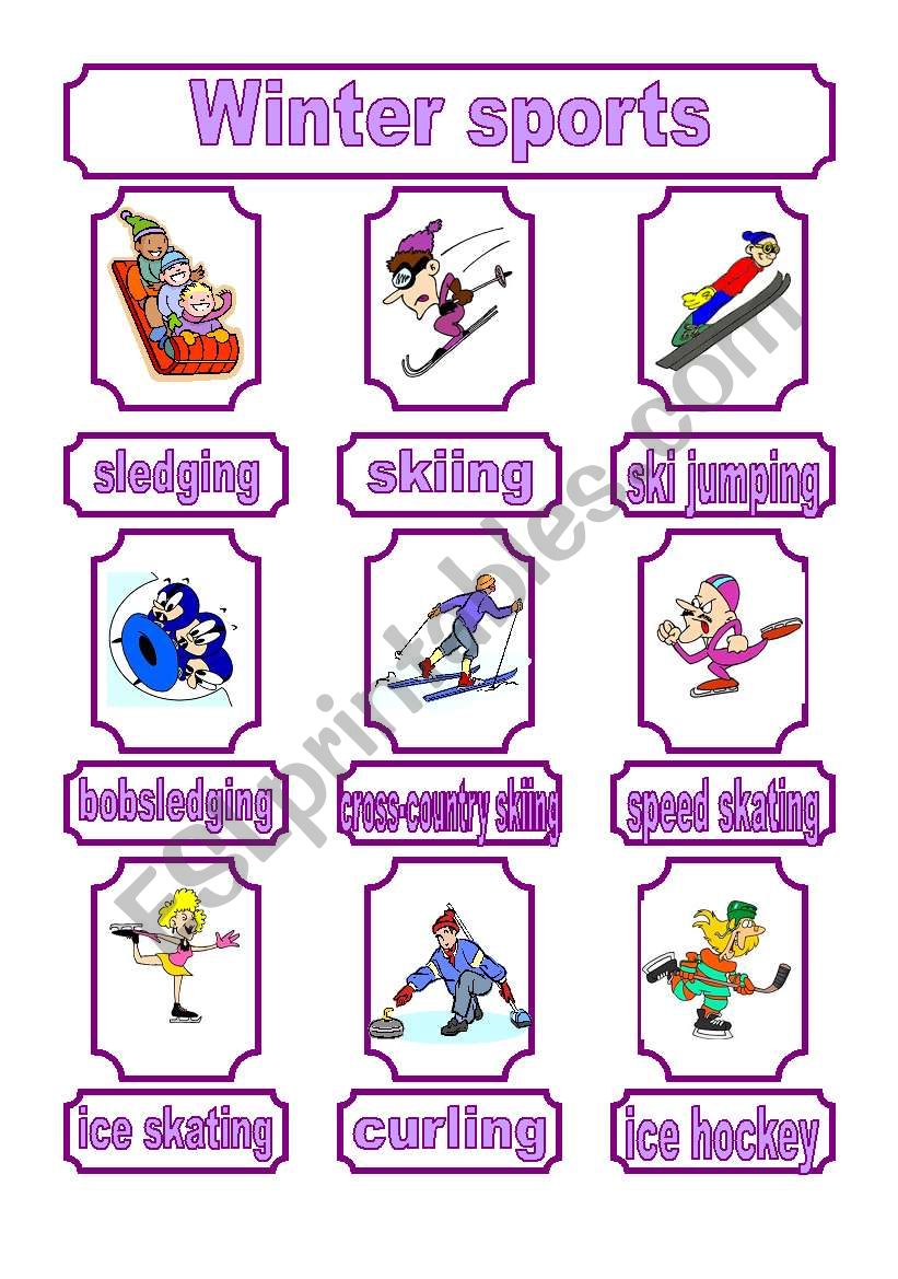 Winter sports - pictionary worksheet