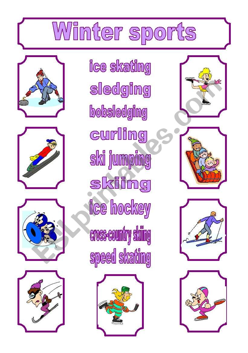 Winter sports - matching worksheet