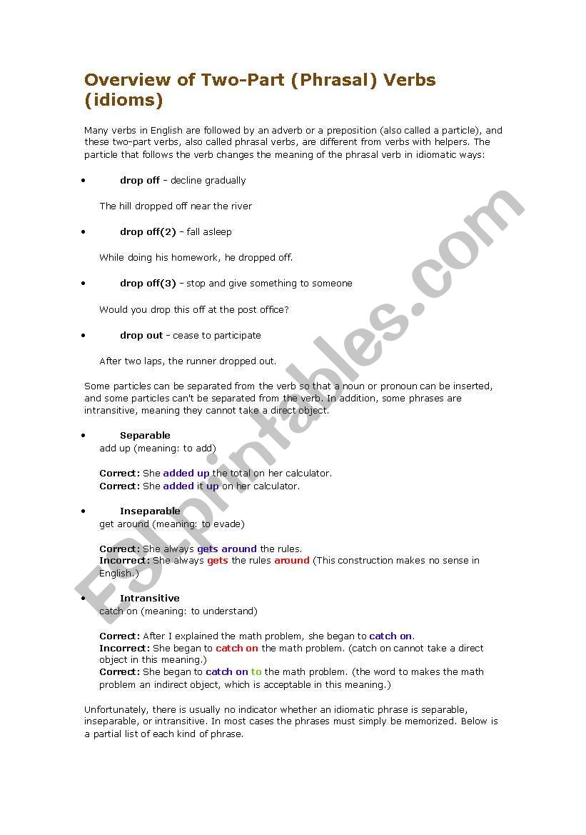 Phrasal Verbs worksheet