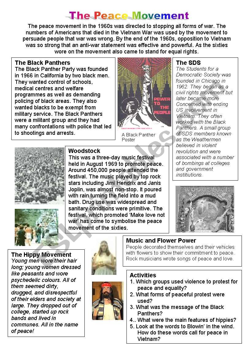 Peace Movement worksheet
