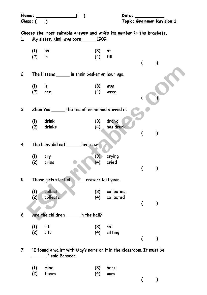 grammar mcq practice 1 worksheet