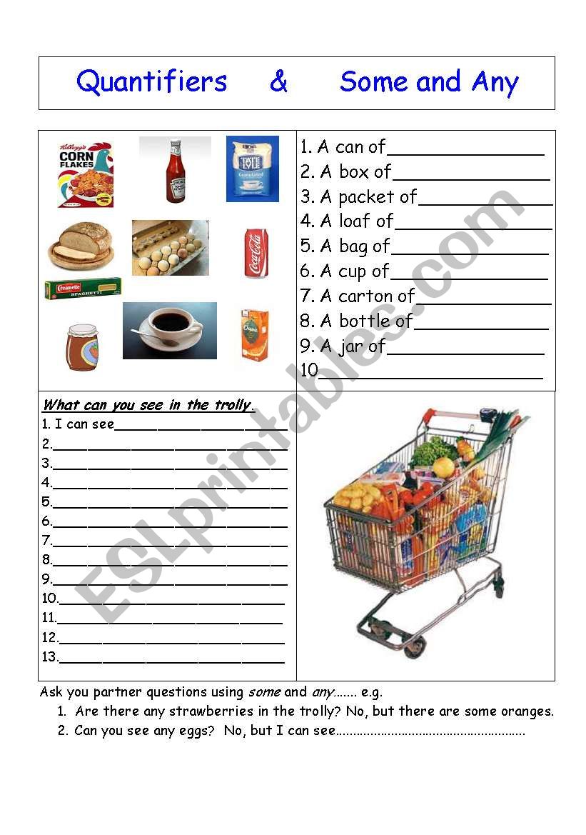 Quantifiers   Some and Any worksheet