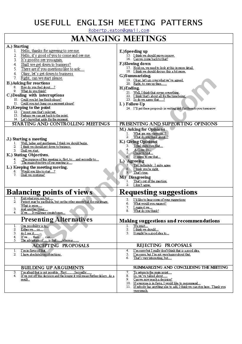 uSEFUL eNGLISH mEETING pATTERNS