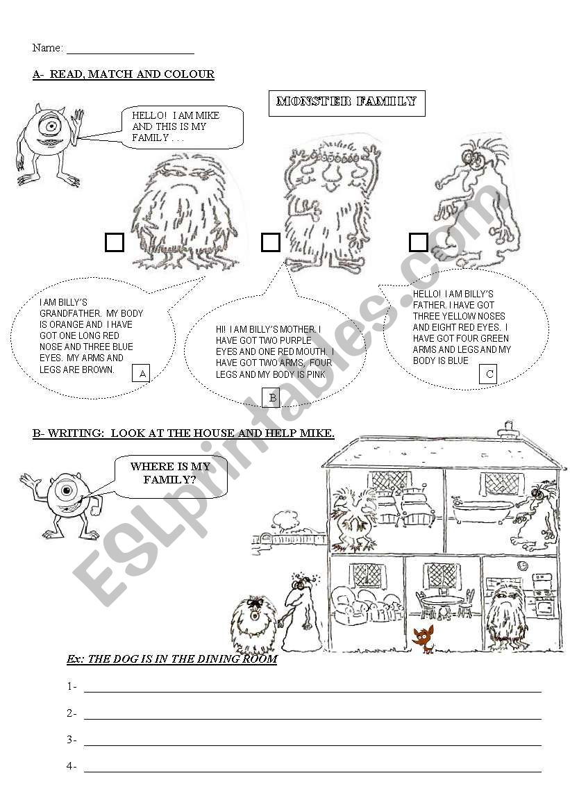 Monster Family worksheet