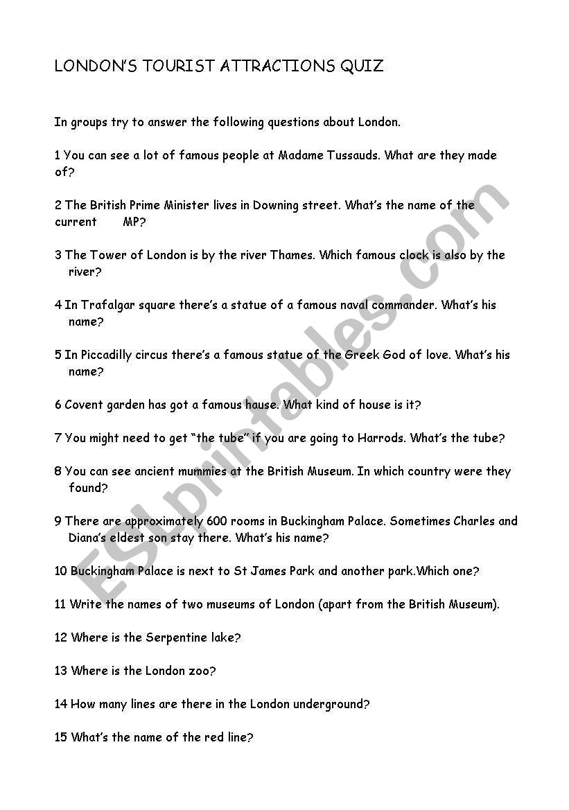 LONDON QUIZ worksheet