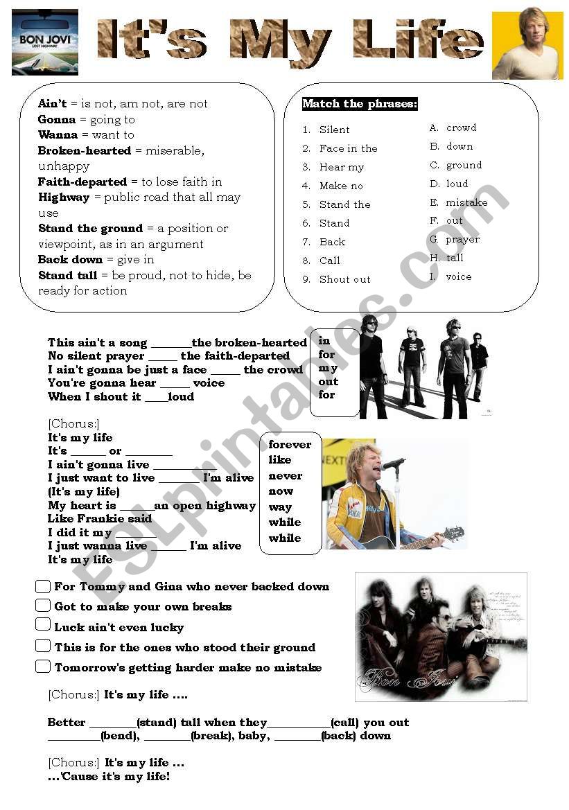 ItÂ´s My Life worksheet