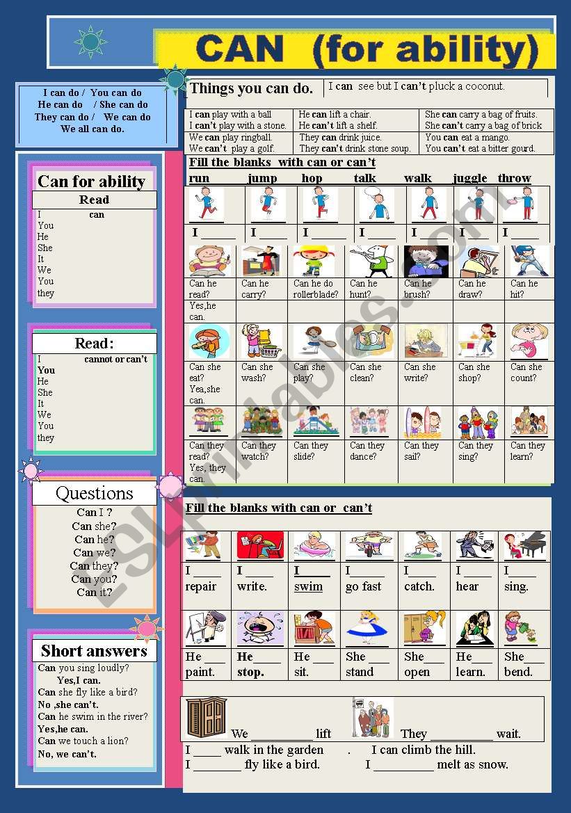 CAN  ( for ability) with pronouns