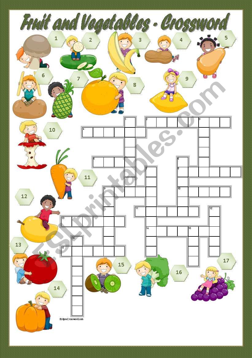 FRUIT & VEGETABLES - CROSSWORD  + (KEY)