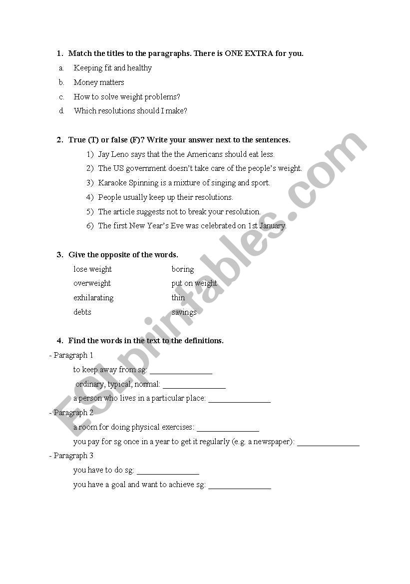 Resolutions worksheet