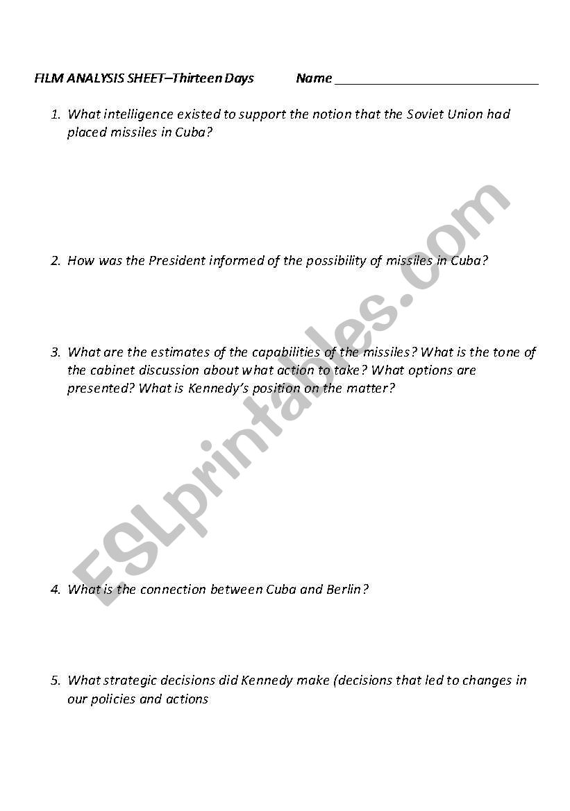 Thirteen Days Film Analysis worksheet