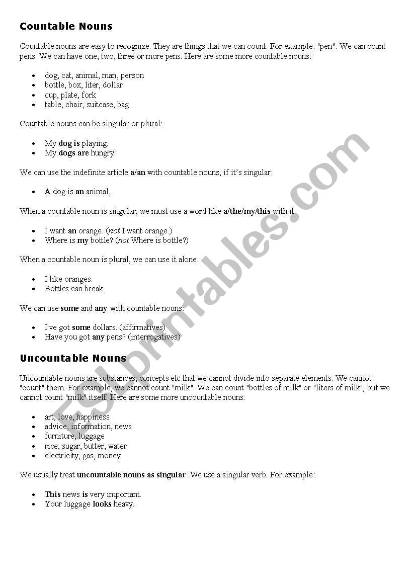 countable and uncountable nouns