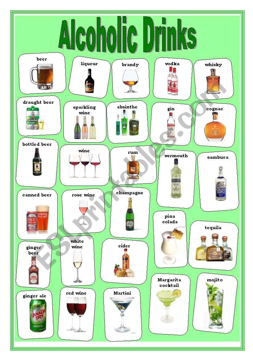 Alcoholic Drinks (Pictionary) worksheet