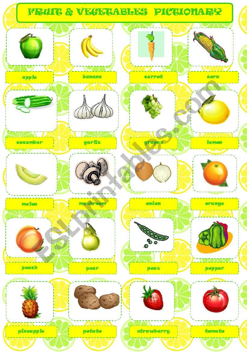 FRUIT & VEGETABLES PICTIONARY worksheet