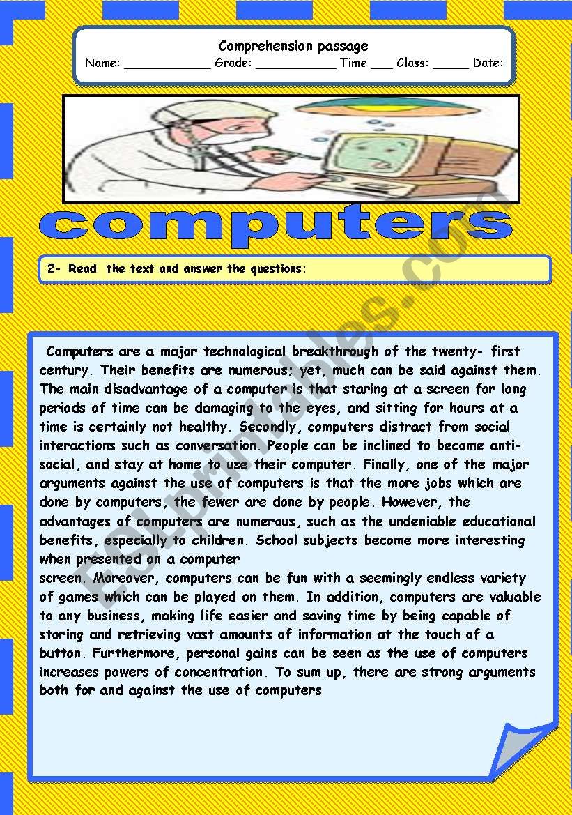 computers worksheet