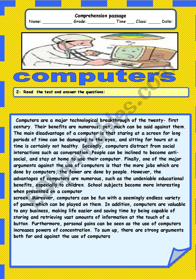 computers worksheet