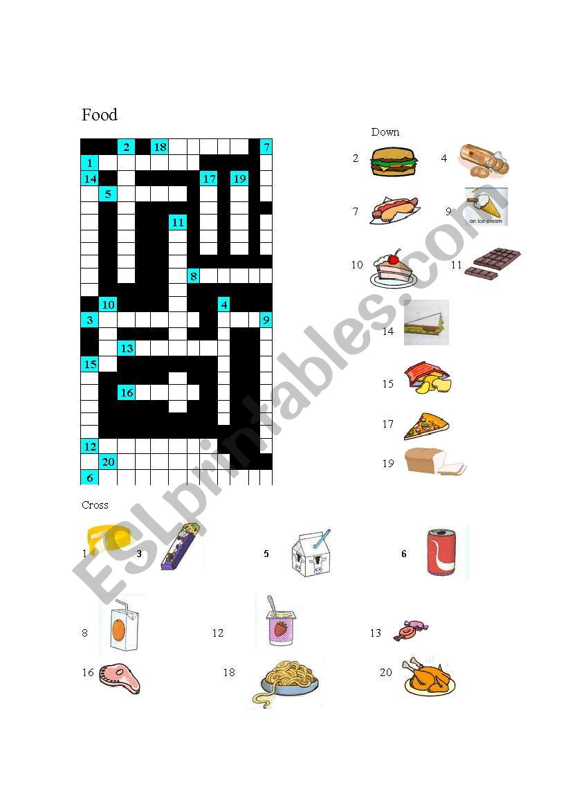 crossword food worksheet