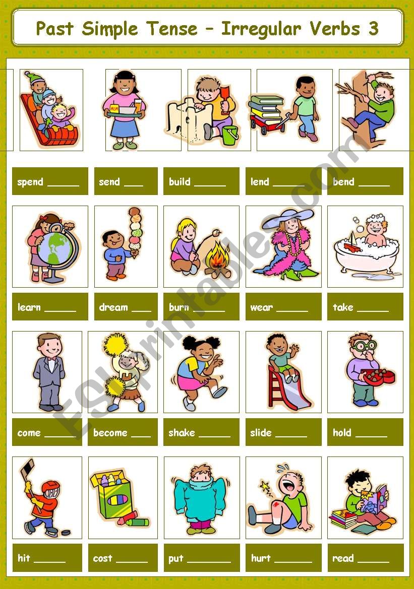 Past Simple Tense Irregular Verbs 3 5 ESL Worksheet By Tinawu8