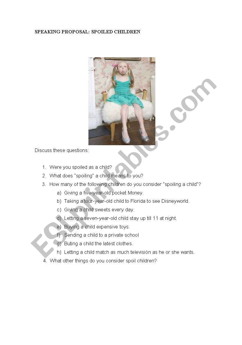 SPOILED CHILDREN worksheet