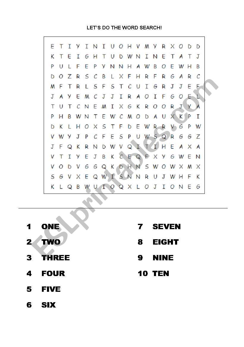 numbers word search worksheet